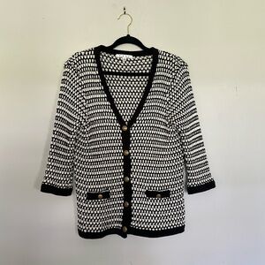 CAbi black and white woven knit cardigan #868 Coco size Large